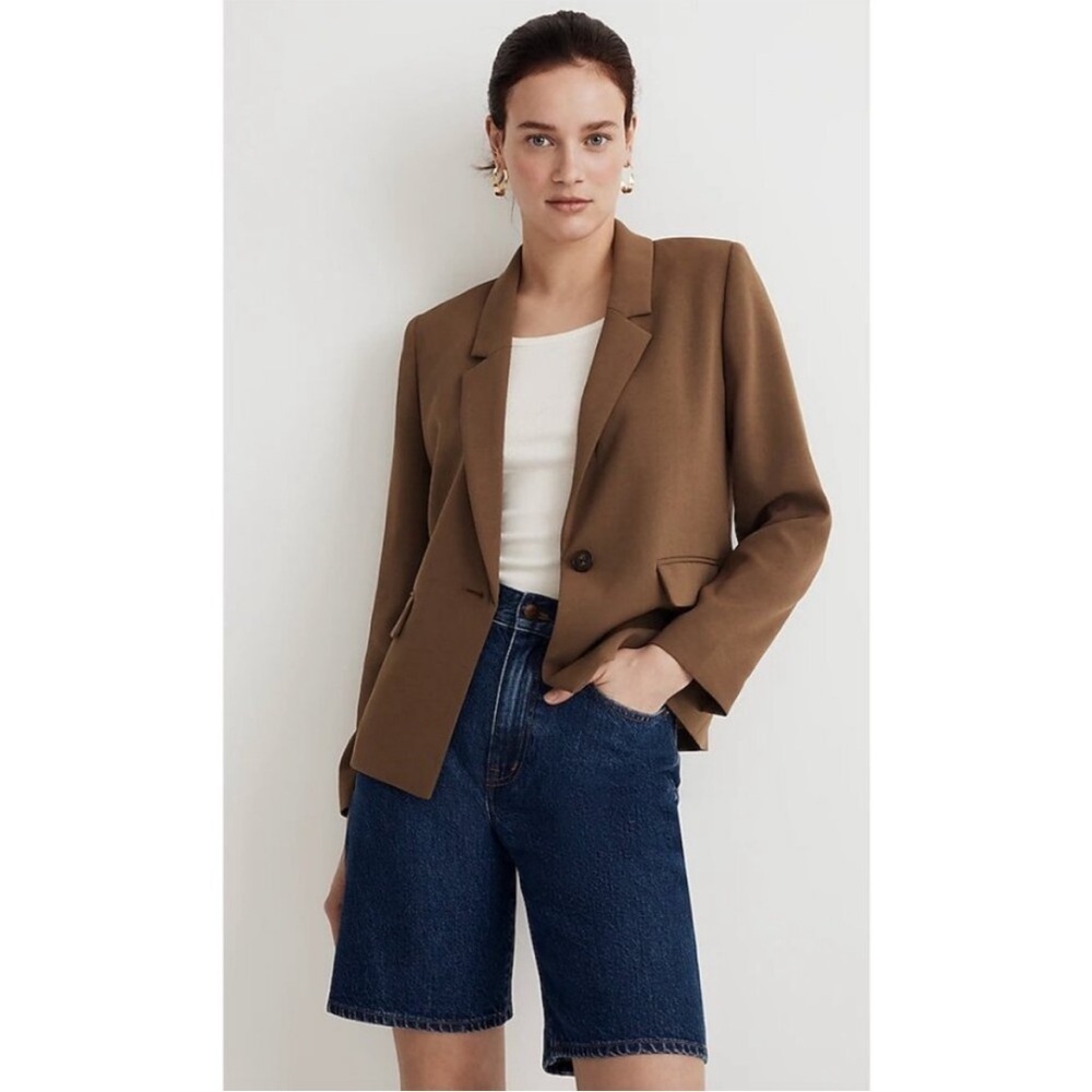Madewell Dorset Crop Blazer Easygoing Crepe Light roast Size M